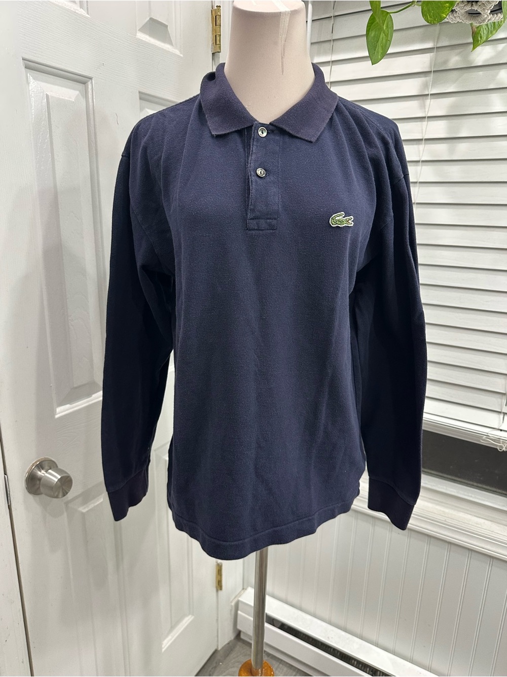 Lacoste Men's Long-Sleeve Navy and Green Croc Polo